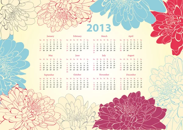 Kalender för 2013 med blommor — Stock vektor