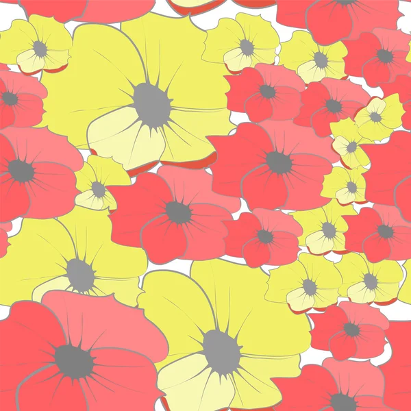 Seamless wallpaper with cartoon style flowers — Stock Vector
