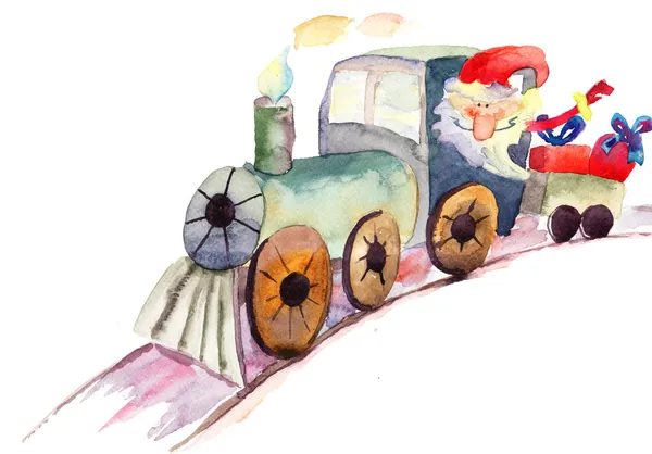 圣诞老人与圣诞火车 — 图库照片