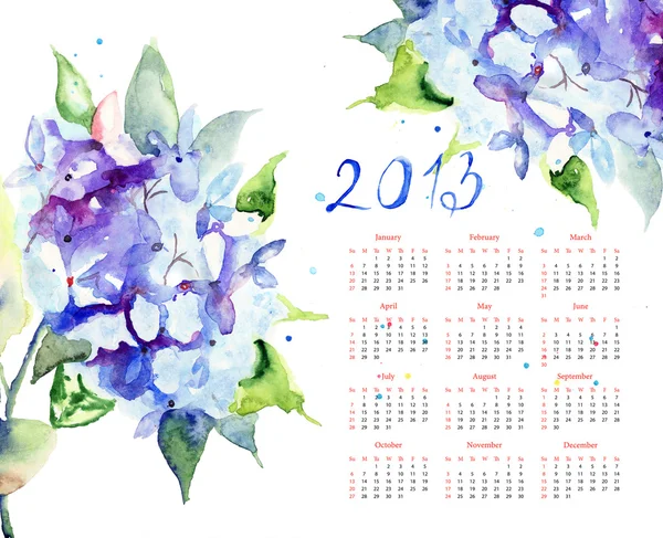 Calendar for 2013 with Blue flowers — Stock Photo, Image