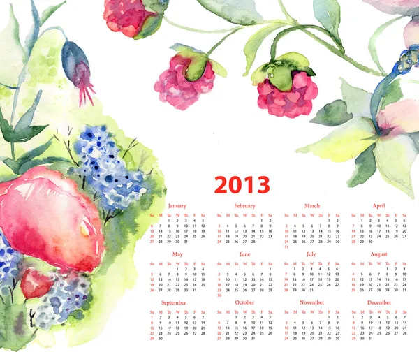 Kalender für 2013 mit Blumen und Beeren — Stockfoto