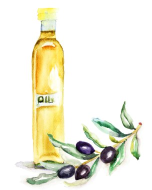Olive Oil in a glass bottle clipart