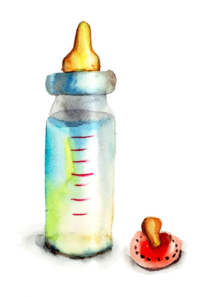 Babyflasche mit Milch und Schnuller — Stockfoto
