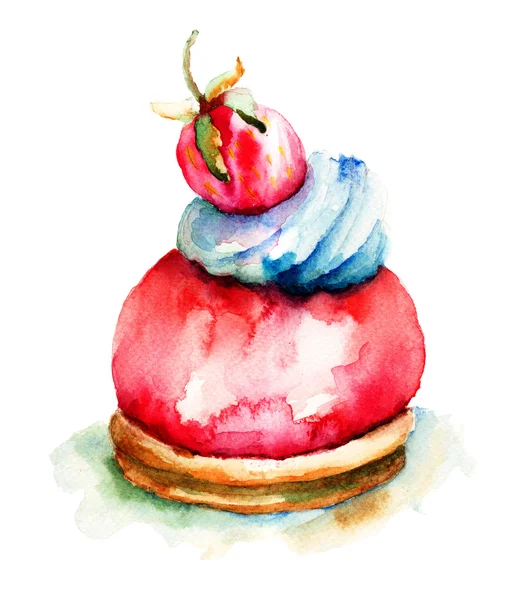 Watercolor illustration of cake — Stock Photo, Image