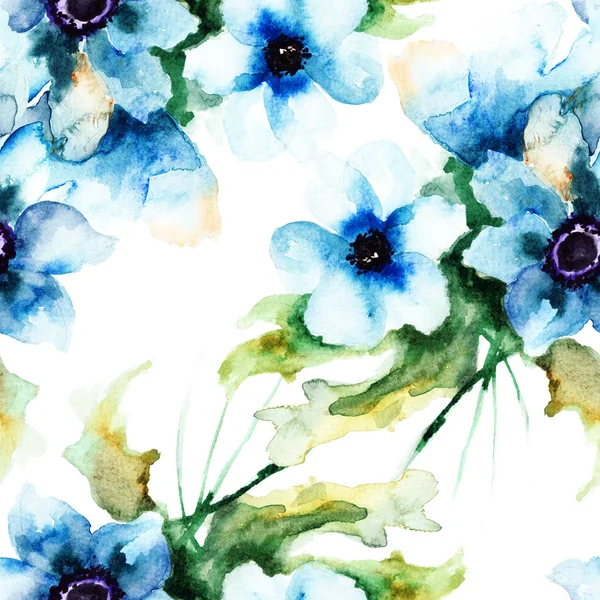 无缝壁纸同夏季蓝色花卉 — 图库照片