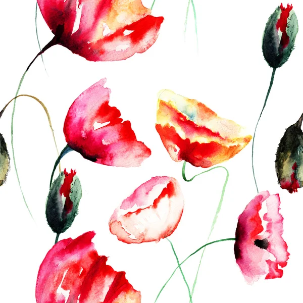 Watercolor illustration of Poppy flowers — Stock Photo, Image