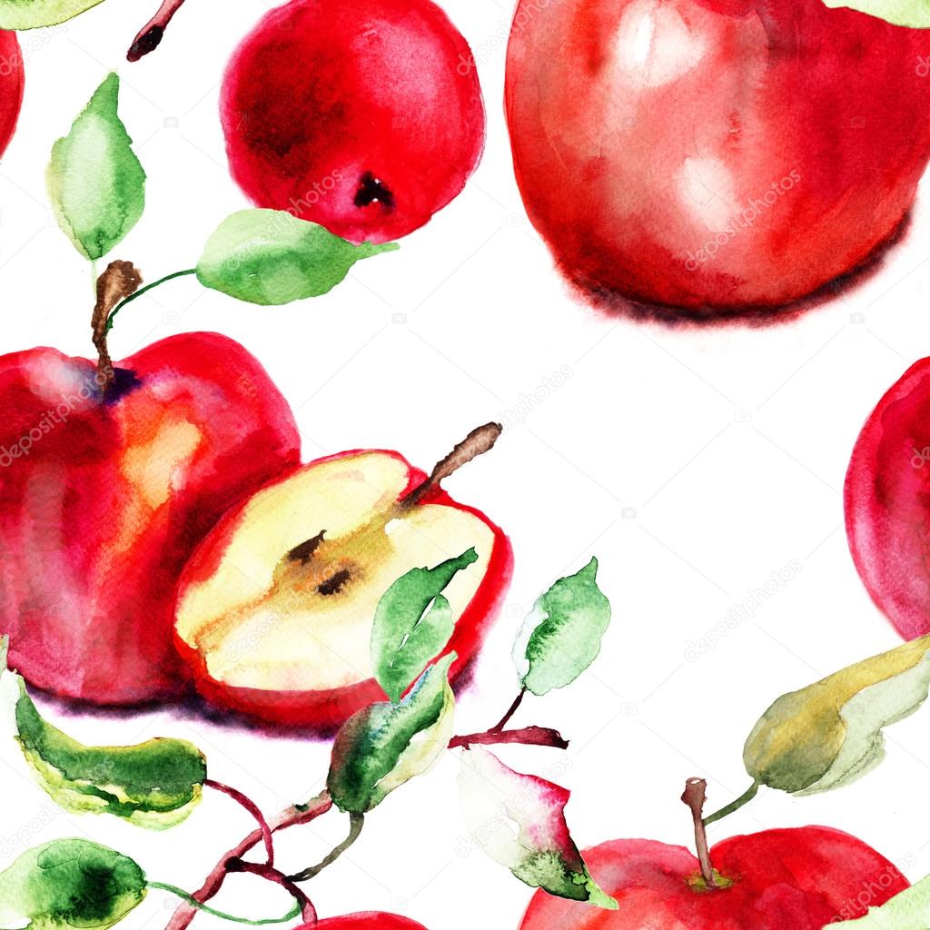 Stylized watercolor apple illustration