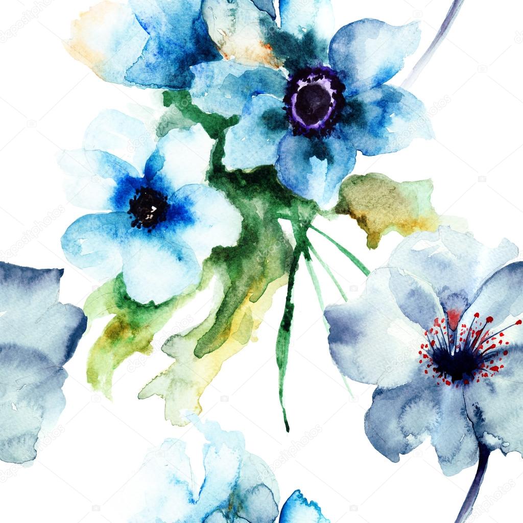 Aquarelle fleur bleue images libres de droit, photos de Aquarelle fleur  bleue | Depositphotos