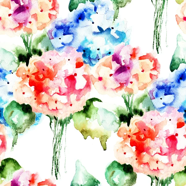 Seamless pattern with Beautiful Hydrangea blue flowers — Stock Photo, Image