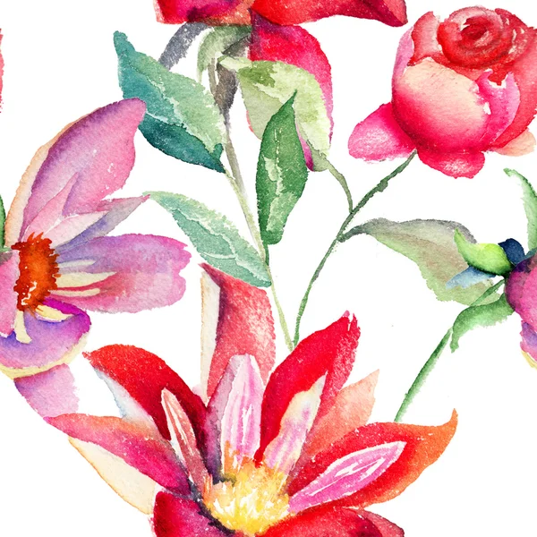 七彩粉红色花朵，无缝模式 — 图库照片