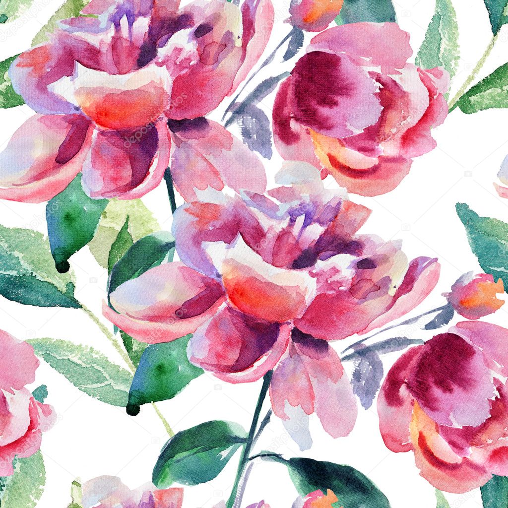 Seamless wallpaper with Beautiful Peony flower