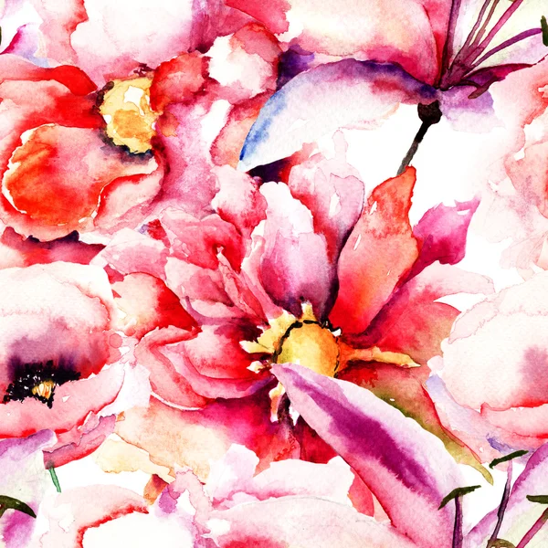 Modello senza soluzione di continuità con bellissimi fiori colorati — Foto Stock