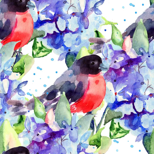 鳥と美しい青い花 — ストック写真