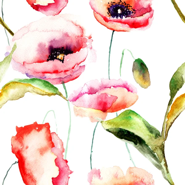 Watercolor illustration of Poppy flowers — Stock Photo, Image