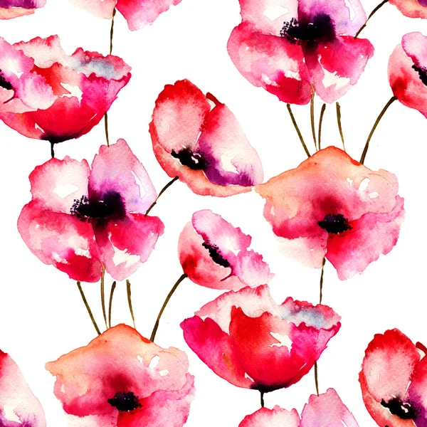 红色罂粟花的无缝图案 — 图库照片