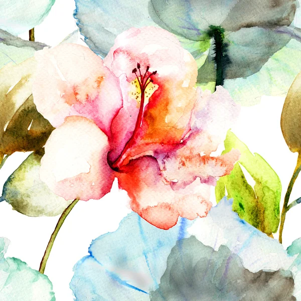 Seamless mönster med Hibiscus blomma — Stockfoto