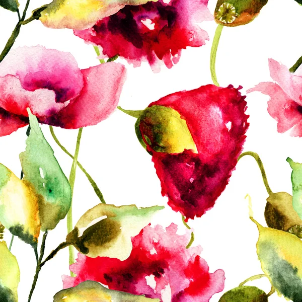 Illustration aquarelle de fleurs de pavot — Photo