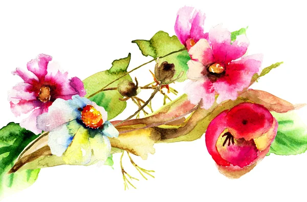 Illustrazione acquerello originale con fiori — Foto Stock