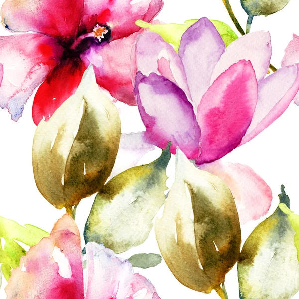 Bunte rosa Blumen, Aquarell-Illustration — Stockfoto
