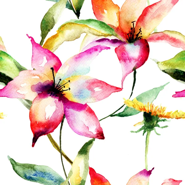 Lily çiçekler ile sorunsuz duvar kağıtları — Stok fotoğraf