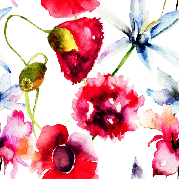Безшовний візерунок з літніми квітами — стокове фото
