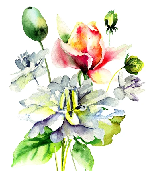 Illustration aquarelle avec de belles fleurs — Photo