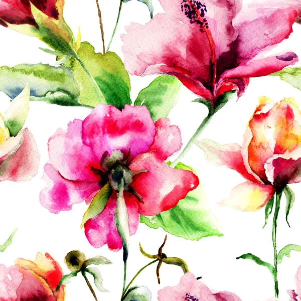 Nahtloses Muster mit originellen Sommerblumen — Stockfoto