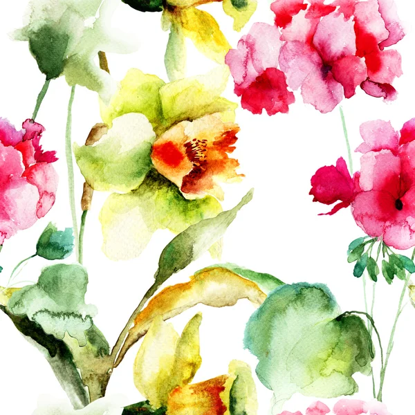 Flores de geranio y narciso — Foto de Stock