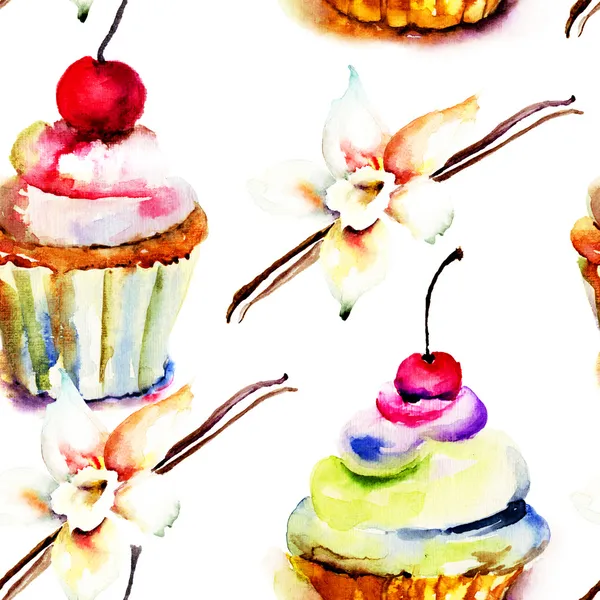 Aquarell-Illustration von Kuchen — Stockfoto