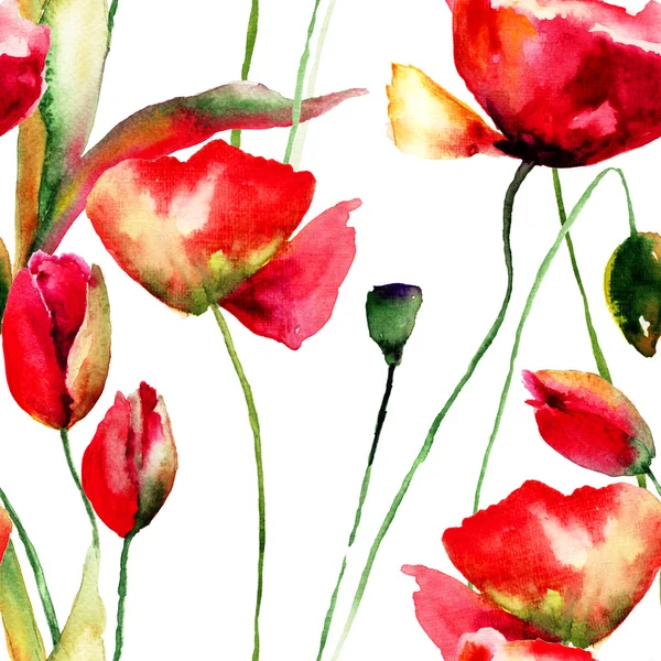 Illustration de tulipes stylisées et fleurs de pavot — Photo