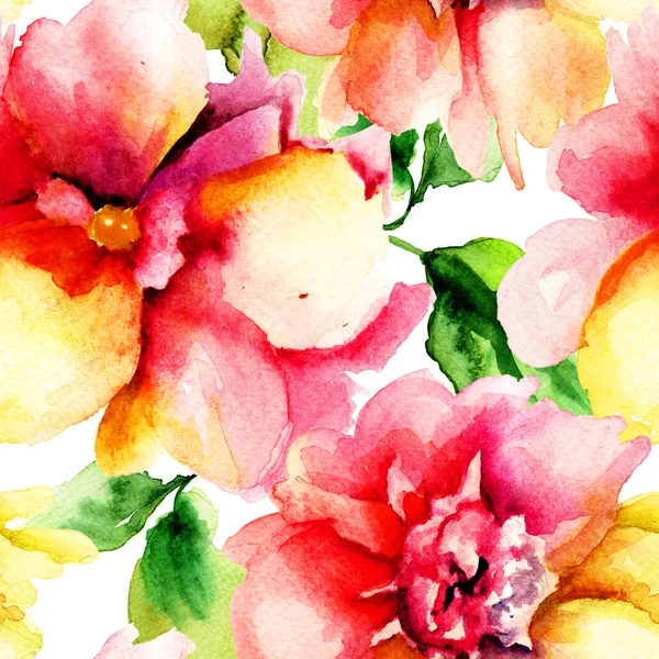 Pintura aquarela com flores vermelhas — Fotografia de Stock