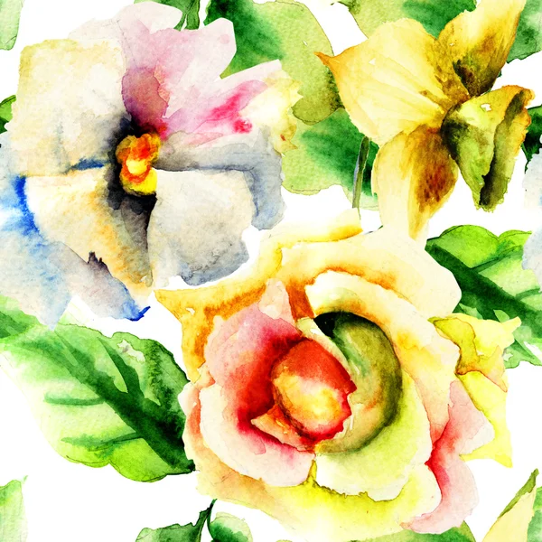 Pintura aquarela com flores vermelhas — Fotografia de Stock