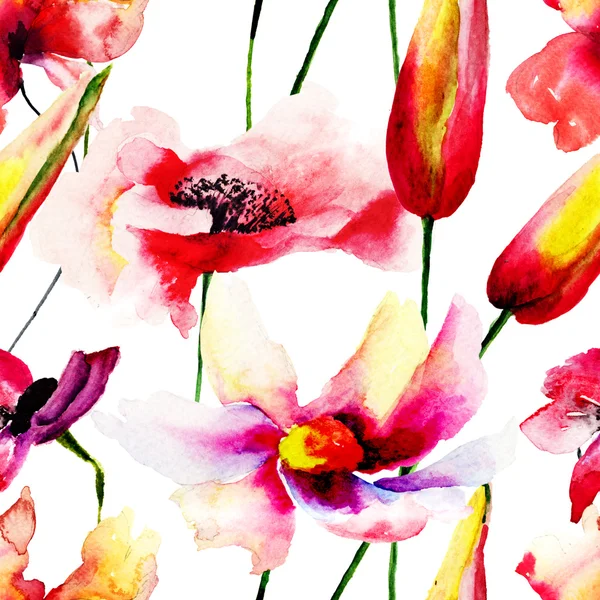 Bahar çiçekleriyle kusursuz desen — Stok fotoğraf