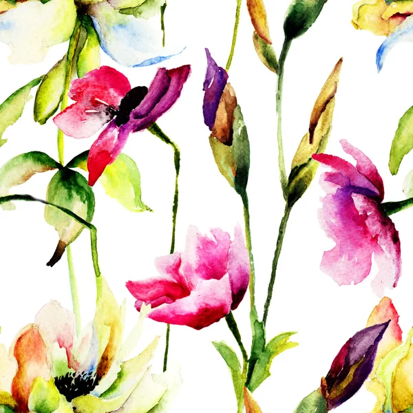 Nahtloses Muster mit stilisierten Wildblumen — Stockfoto
