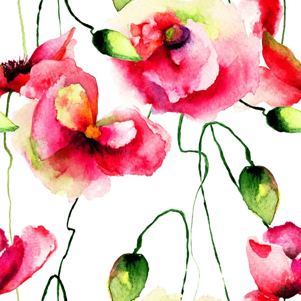 Stiliserade vallmo blommor illustration — Stockfoto