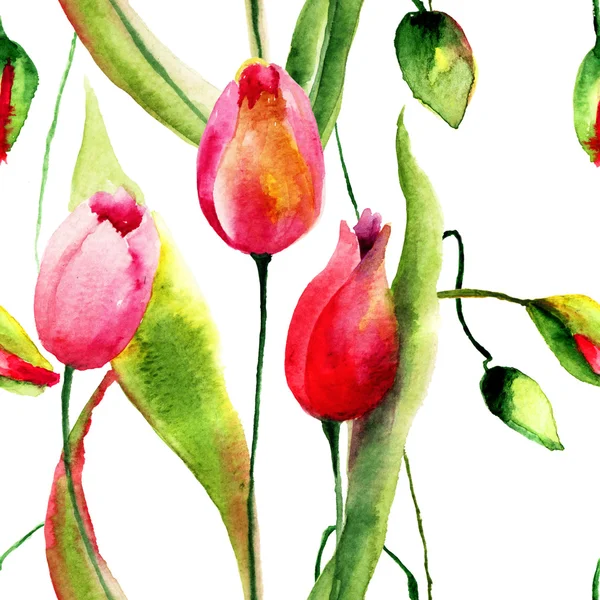 Aquarell Illustration von Tulpen Blumen — Stockfoto