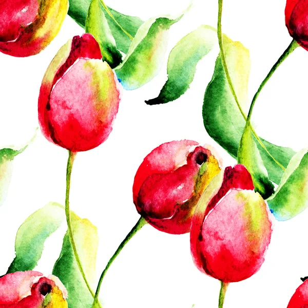 郁金香花的水彩插图 — 图库照片