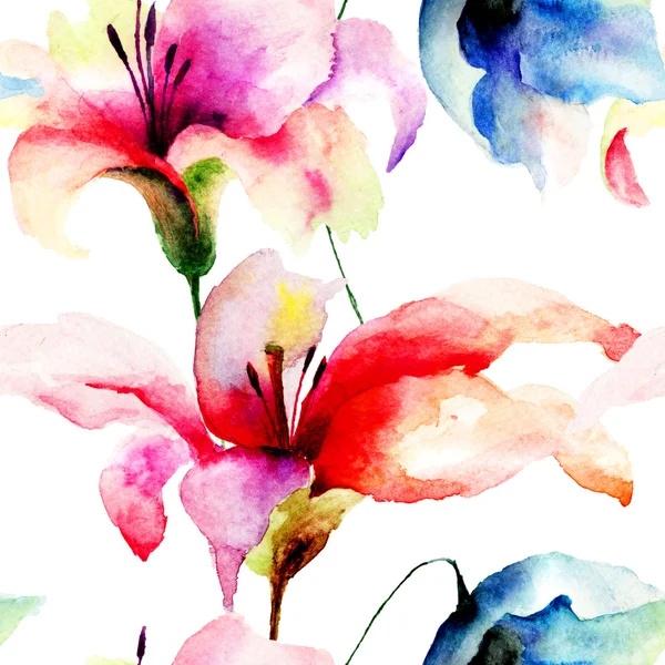 Бесшовный узор с цветами Лили — стоковое фото