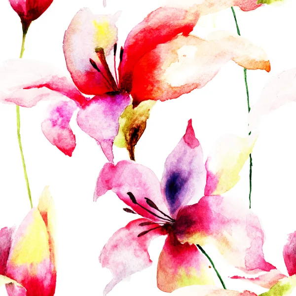 Seamless mönster med lily blommor — Stockfoto