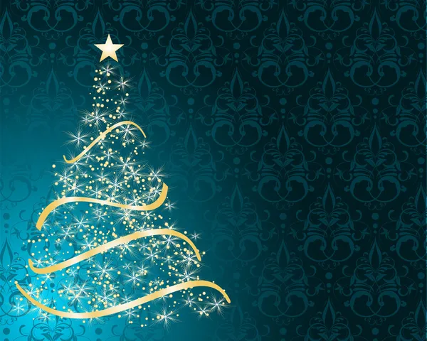 Stiliserad julgran på dekorativa damast bakgrund — Stock vektor