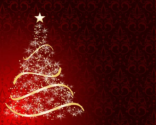 Árbol de Navidad estilizado sobre fondo de damasco decorativo — Vector de stock
