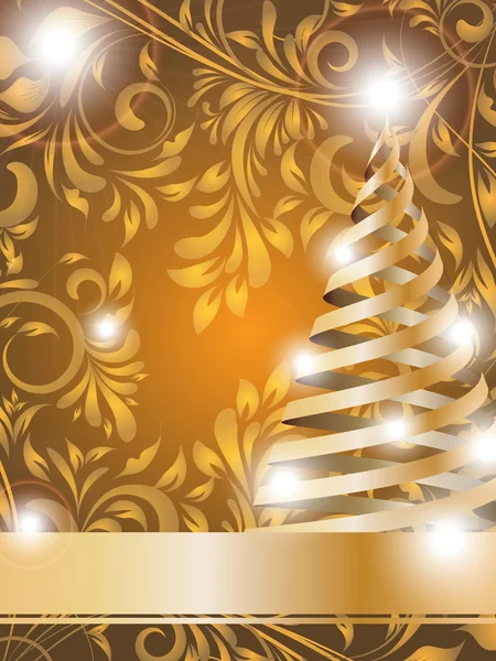 Árvore de Natal estilizada em fundo floral decorativo — Vetor de Stock