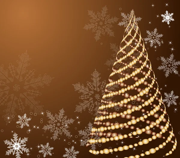 Stylized vector gold Christmas tree on decorative background — Stock Vector