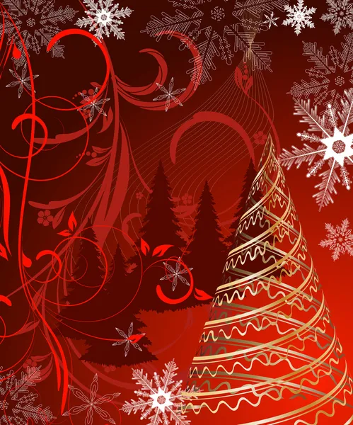 装飾的な背景にスタイリッシュなベクトルゴールドクリスマスツリー — ストックベクタ