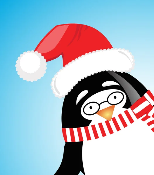 Vecteur mignon Père Noël Pingouin sur fond bleu — Image vectorielle