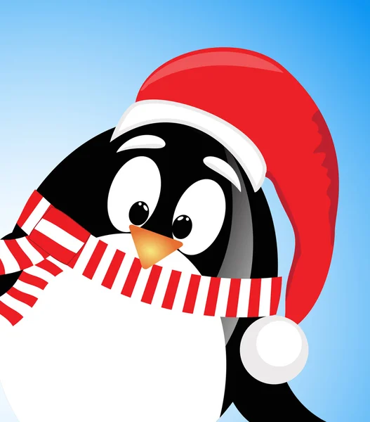 矢量可爱圣诞老人企鹅在蓝色背景 — 图库矢量图片
