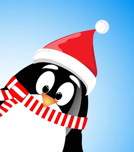 Vector lindo pingüino de Santa Claus sobre fondo azul — Vector de stock