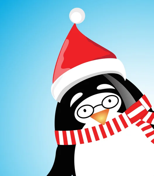 Vector lindo pingüino de Santa Claus sobre fondo azul — Archivo Imágenes Vectoriales