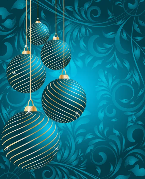 Stylized Christmas balls on decorative floral background — Stock Vector