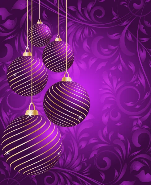 Stylized Christmas balls on decorative floral background — Stock Vector